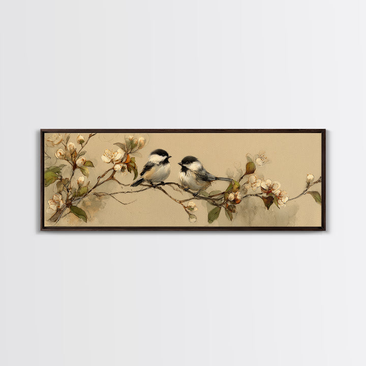 Small Bird Pair on Flowering Branch Canvas Print, Guest Bedroom Art, Downloadable Prints, Bedroom Decor, Oil Painting, Guest, GBA-3x1-20