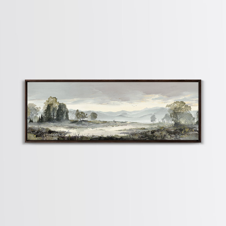 Monochrome Forest Silhouette Framed Canvas Print, Guest Bedroom Art, Bedroom Wall Decor, Bedroom Decor, Oil Painting, Guest, GBA-3x1-53