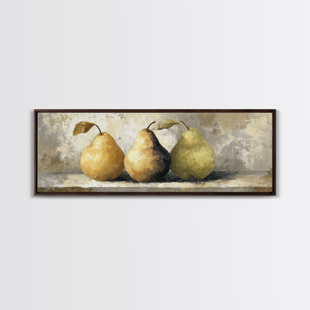 Classic Pear Still Life for Cozy Hospitality Framed Canvas Print, Guest Bedroom Art, Boho Decor, Bedroom Decor, Fine Art, Guest, GBA-3x1-60