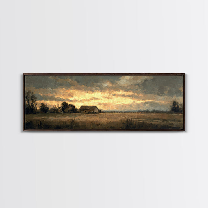 Quiet Horse Pasture at Sunset Canvas Print, Guest Bedroom Art, Farmhouse Wall Decor, Bedroom Decor, Oil Painting, Guest, GBA-3x1-61