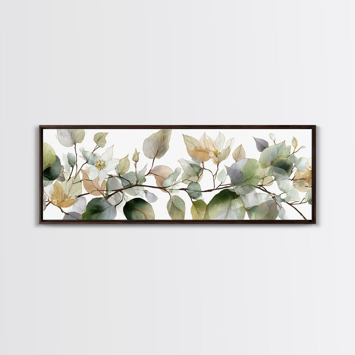 Calming Eucalyptus Watercolor Branches Framed Canvas Print, Guest Bedroom Art, Pink Wall Art, Bedroom Decor, Fine Art, Guest, GBA-3x1-74