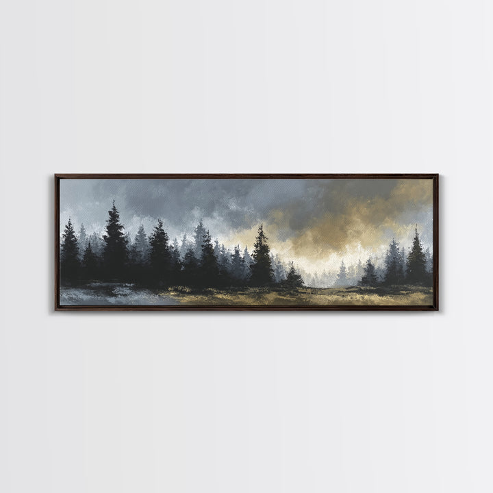 Monochrome Forest Silhouette Framed Canvas Print, Guest Bedroom Art, Bedroom Wall Decor, Bedroom Decor, Oil Painting, Guest, GBA-3x1-77