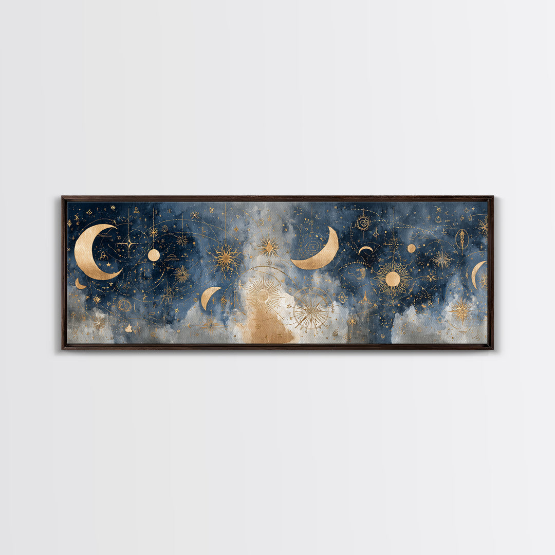 Minimal Moon and Stars Composition Canvas Print, Guest Bedroom Art, Above Bed Decor, Bedroom Decor, Fine Art, Guest, Boho Decor, GBA-3x1-8