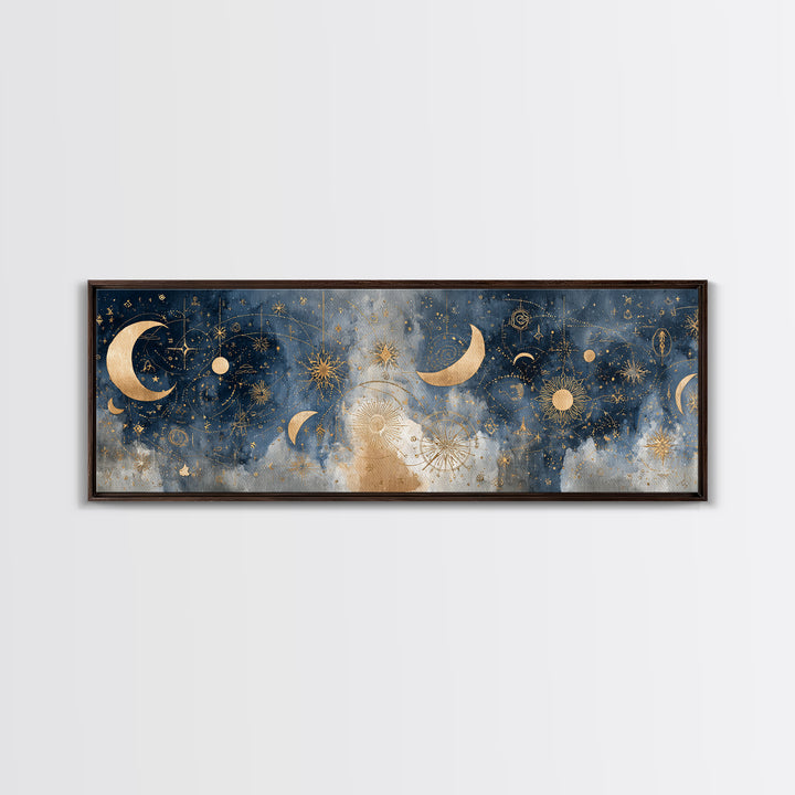 Minimal Moon and Stars Composition Canvas Print, Guest Bedroom Art, Above Bed Decor, Bedroom Decor, Fine Art, Guest, Boho Decor, GBA-3x1-8