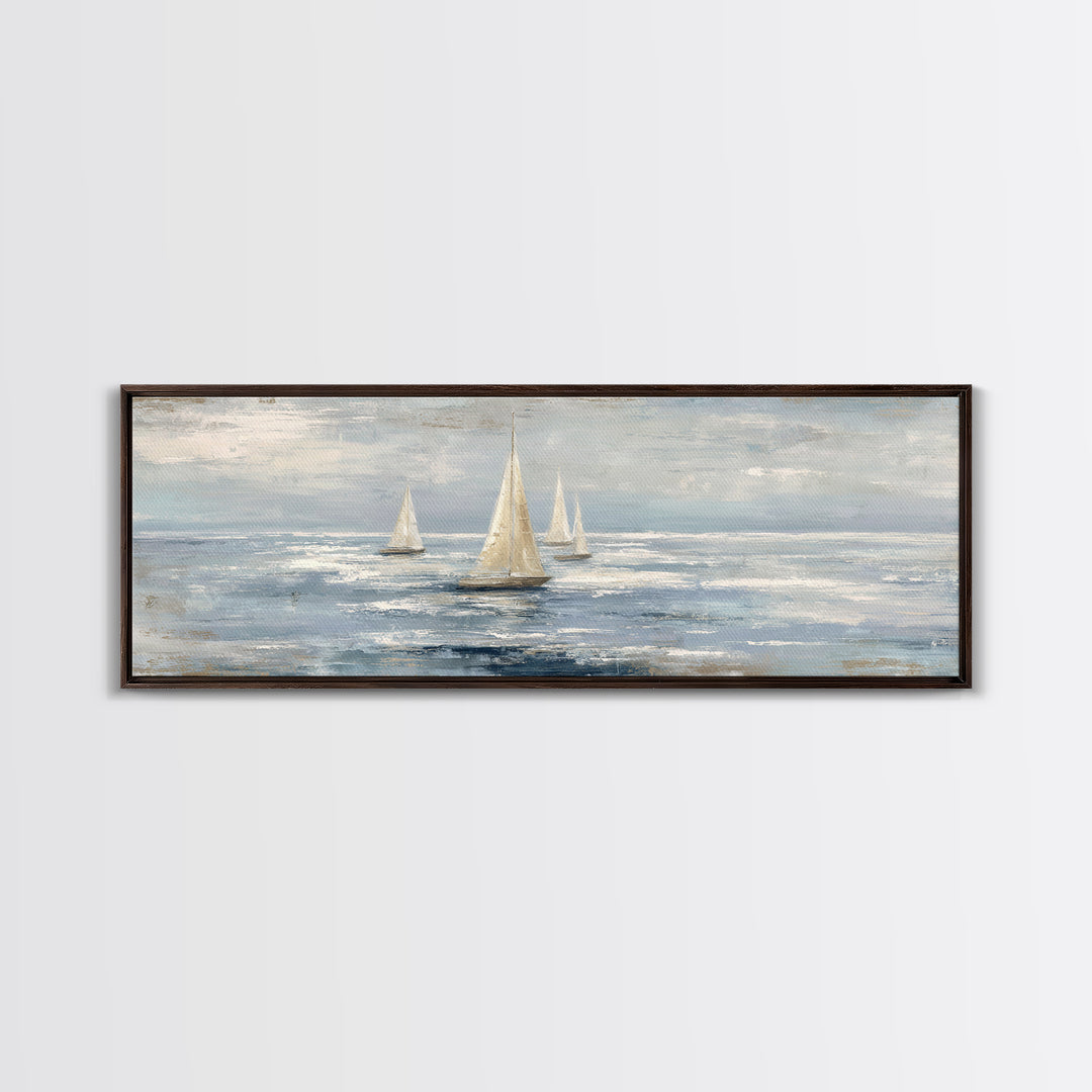 Soft Watercolor Sailboat on Quiet Water Framed Canvas Print, Guest Bedroom Art, New Home Gift, Bedroom Decor, Fine Art, Guest, GBA-3x1-82