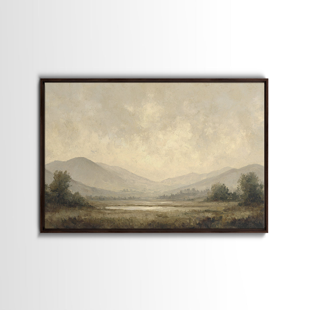 Gentle Rain over Distant Hills Framed Canvas Print, Guest Bedroom Art, Fine Art Print, Bedroom Decor, Oil Painting, Guest, GBA-3x2-100