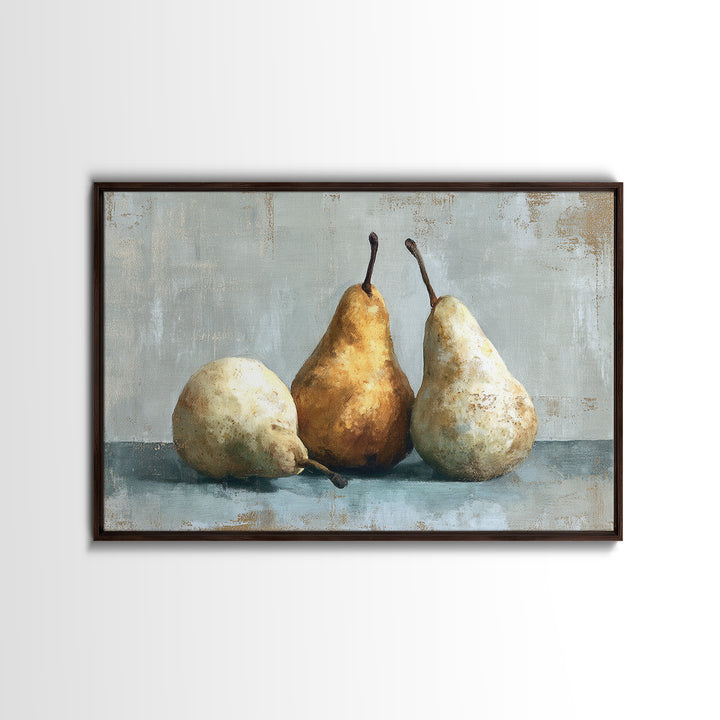 Classic Pear Still Life for Cozy Hospitality Framed Canvas Print, Guest Bedroom Art, Living Room Decor, Bedroom Decor, Guest, GBA-3x2-24