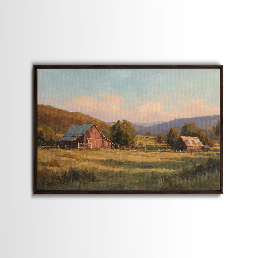 Quiet Horse Pasture at Sunset Framed Canvas Print, Guest Bedroom Art, Living Room Wall Art, Bedroom Decor, Abstract Art, Guest, GBA-3x2-25