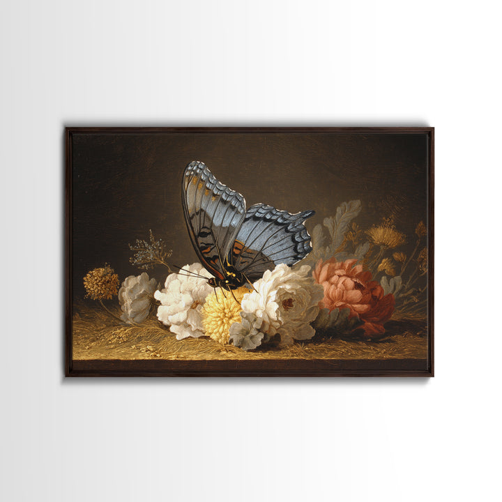 Garden Butterfly and Flowers Specimen Study Framed Canvas Print, Guest Bedroom Art, Bedroom Wall Art, Bedroom Decor, Guest, GBA-3x2-27