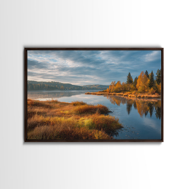 Quiet Lake Landscape at Early Morning Canvas Print, Guest Bedroom Art, Pink Wall Art, Bedroom Decor, Oil Painting, Guest, GBA-3x2-30