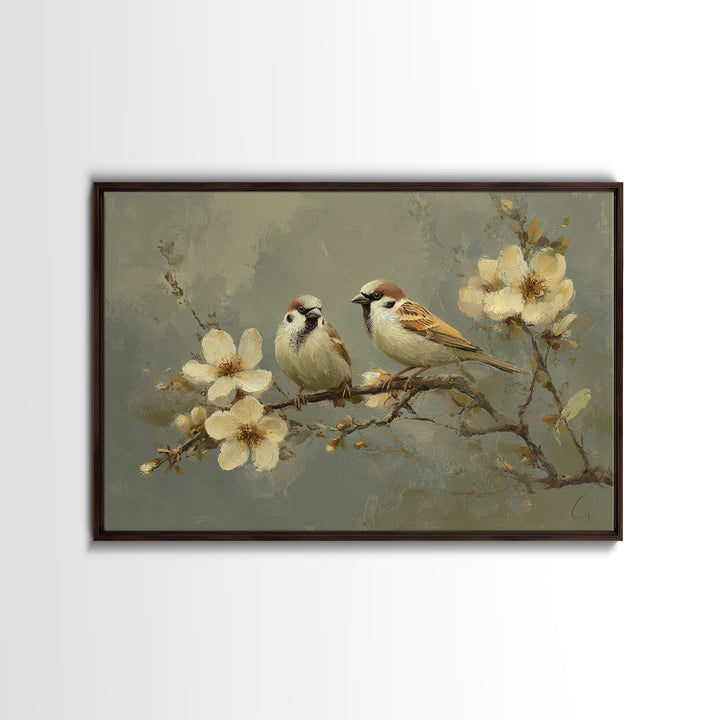 Small Bird Pair on Flowering Branch Canvas Print, Guest Bedroom Art, Set of 3 Wall Art, Bedroom Decor, Oil Painting, Guest, GBA-3x2-32