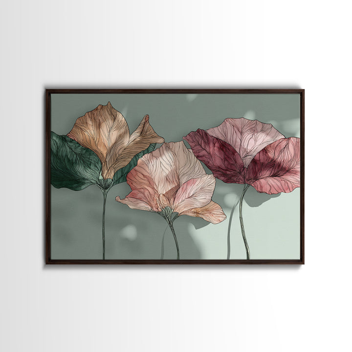 Gentle Botanical Line Drawing Trio Canvas Print, Guest Bedroom Art, Set of 3 Wall Art, Bedroom Decor, Watercolor Art, Guest, GBA-3x2-58