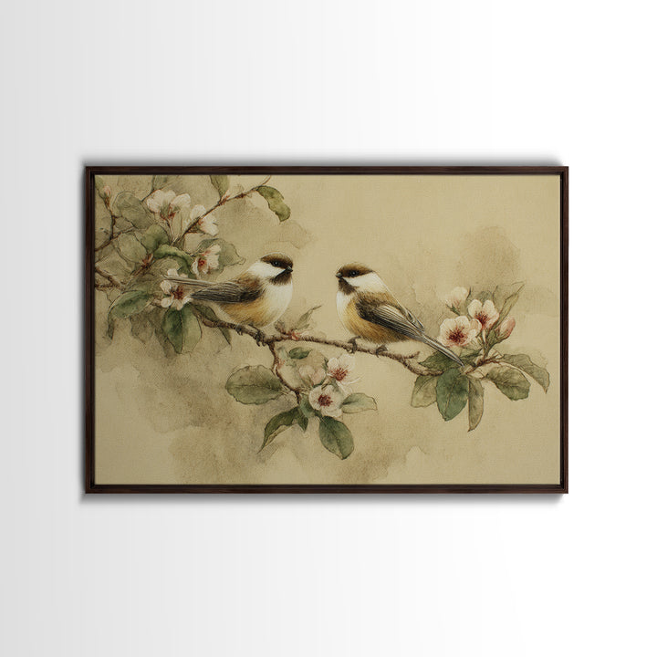 Small Bird Pair on Flowering Branch Framed Canvas Print, Guest Bedroom Art, Digital Print, Bedroom Decor, Fine Art, Guest, GBA-3x2-8