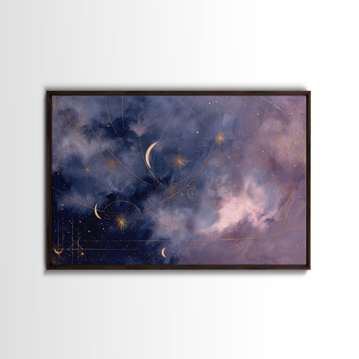 Minimal Moon and Stars Composition Framed Canvas Print, Guest Bedroom Art, Luxury Decor, Bedroom Decor, Fine Art, Guest, GBA-3x2-92