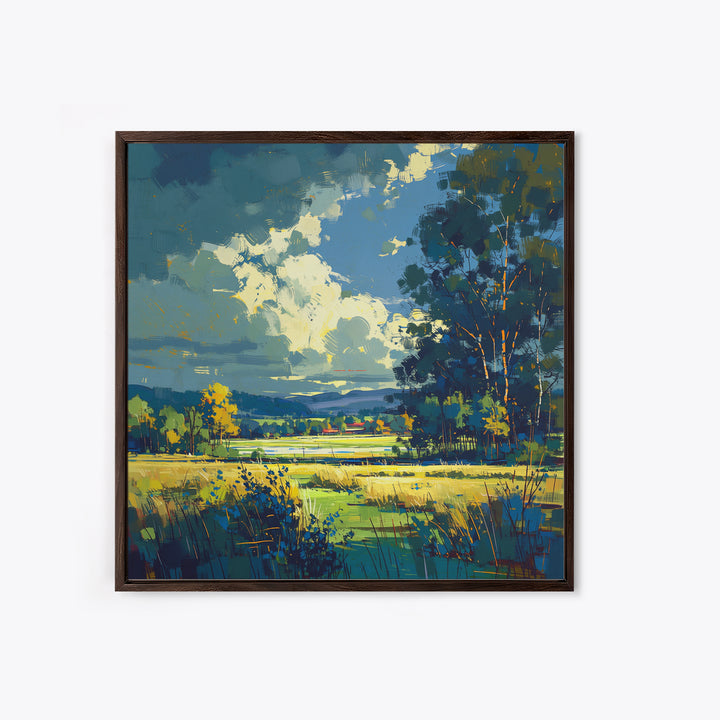 Sunlit Meadow with Loose Impressionist Brushwork Canvas Print, General Fine Art, Framed Wall Art, Living Room Decor, GEN-1x1-14