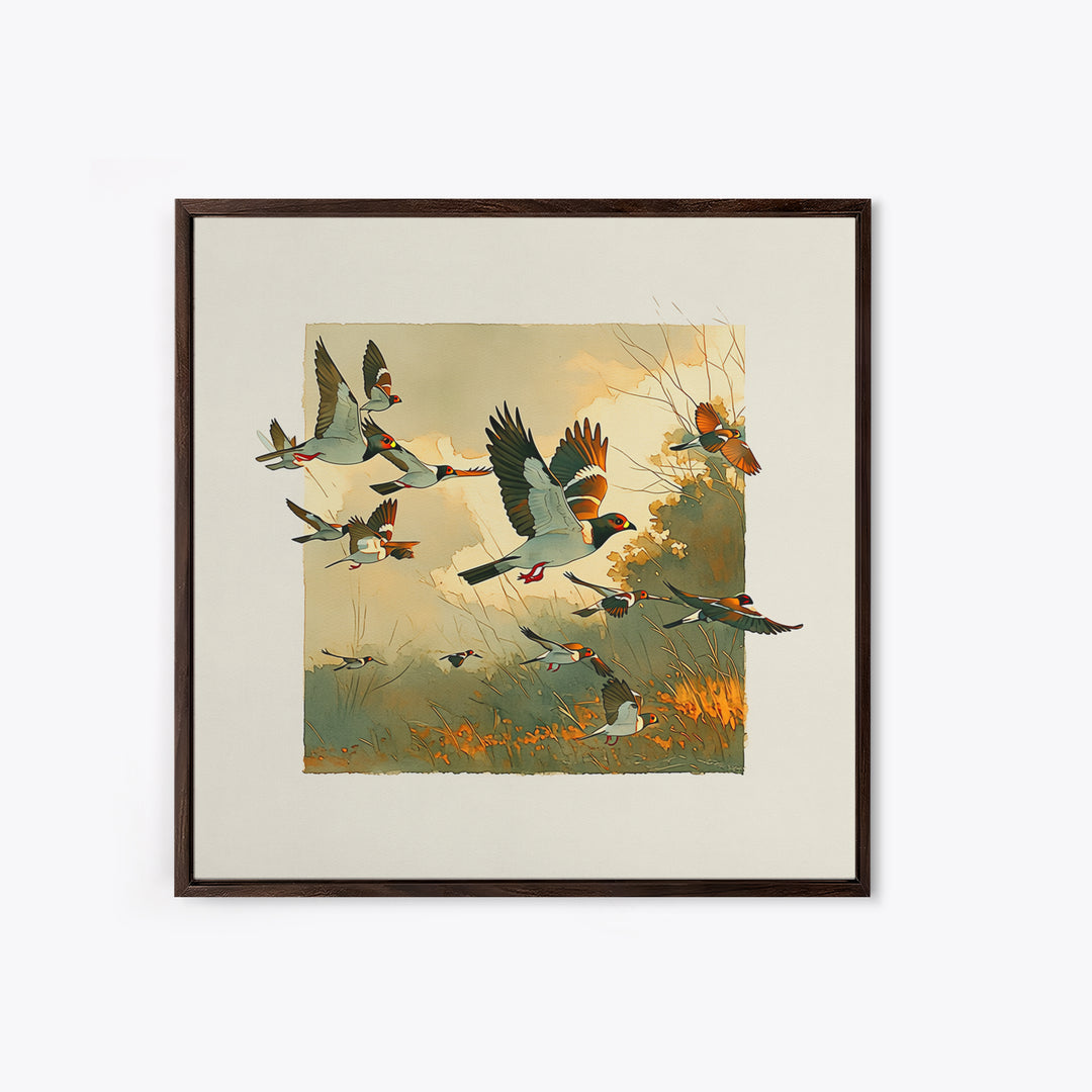 Minimal Birds in Flight over an Open Canvas Print, General Fine Art, Art Deco, Living Room Decor, Oil Painting, GEN-1x1-22