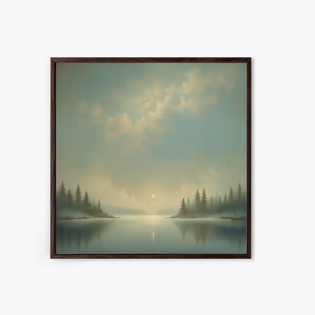 Dreamlike Moonlit Lake Framed Canvas Print, General Fine Art, Boho Decor, Living Room Decor, Fine Art, Wall Decor, GEN-1x1-37