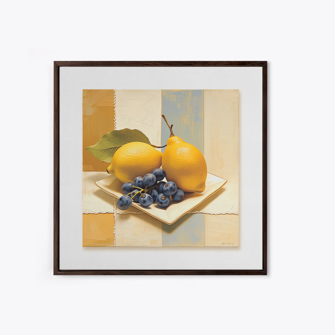 Simple Still Life of Fruit and Linen Framed Canvas Print, General Fine Art, Room Decor, Living Room Decor, Abstract Art, GEN-1x1-40