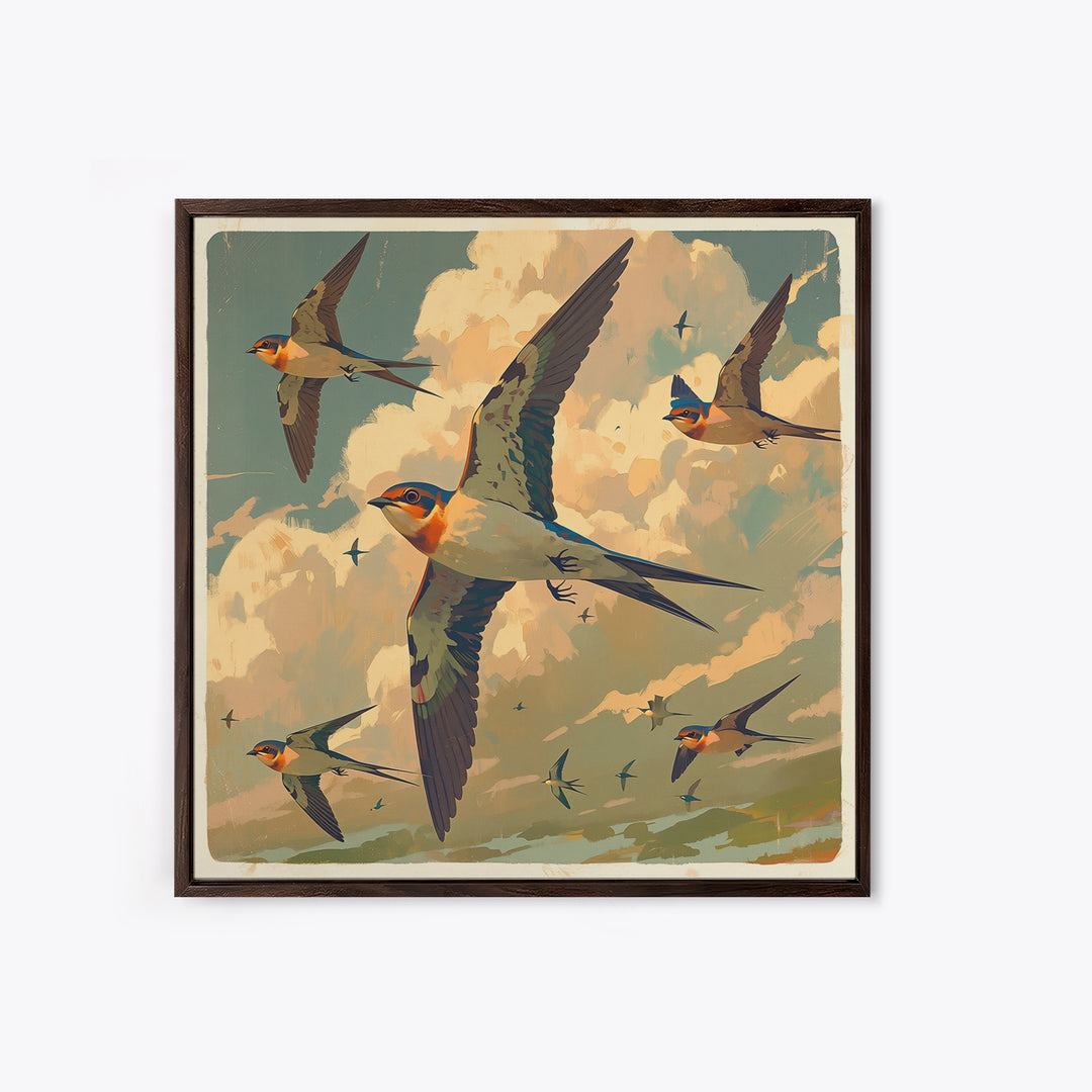 Minimal Birds in Flight over an Open Framed Canvas Print, General Fine Art, Abstract Art, Living Room Decor, Fine Art, GEN-1x1-46