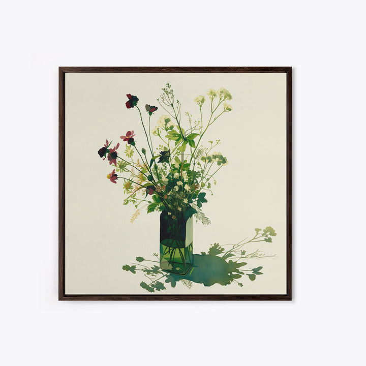 Classic Oil Painted Vase of Wildflowers Framed Canvas Print, General Fine Art, Mid Century Modern, Living Room Decor, Fine Art, GEN-1x1-47