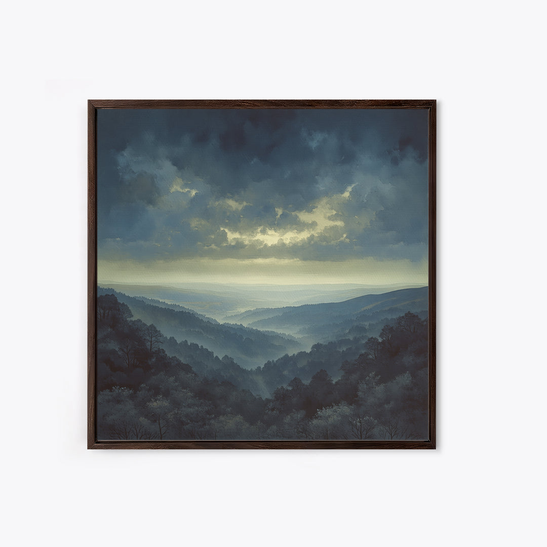 Misty Mountain Valley Framed Canvas Print, General Fine Art, Oil Painting, Living Room Decor, Fine Art, Gallery Decor, GEN-1x1-52