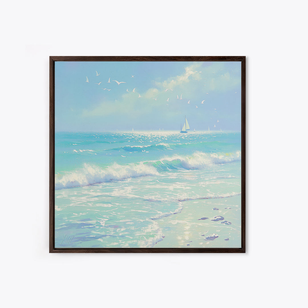 Coastal Water Study Framed Canvas Print, General Fine Art, Textured Painting, Living Room Decor, Fine Art, Art Prints, GEN-1x1-53