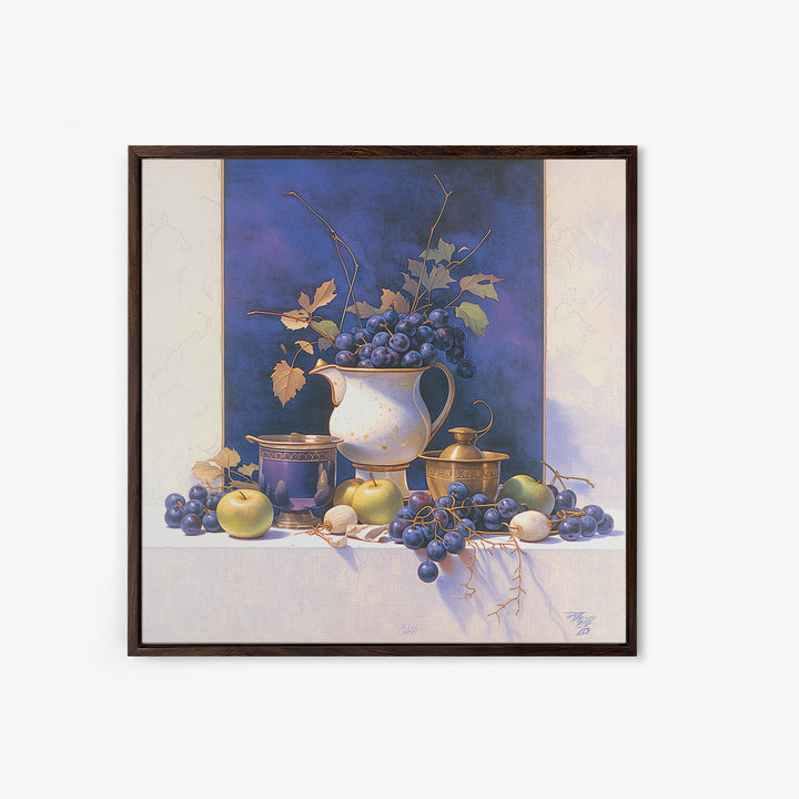 Simple Still Life of Fruit and Linen Framed Canvas Print, General Fine Art, Oil Painting, Living Room Decor, Abstract Art, GEN-1x1-64