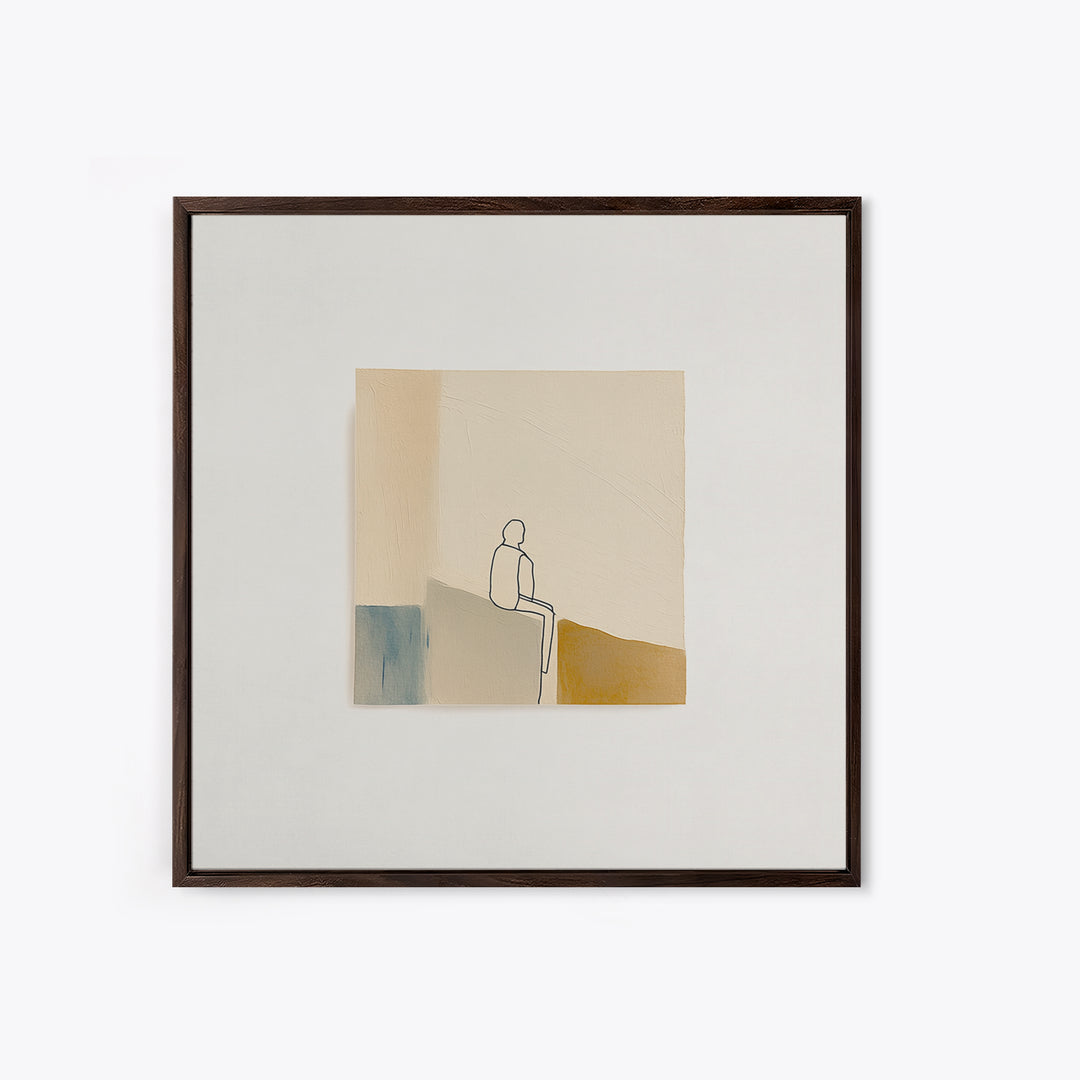 Minimal Black Line Figure on Textured Paper Canvas Print, General Fine Art, Statement Artwork, Living Room Decor, Fine Art, GEN-1x1-75