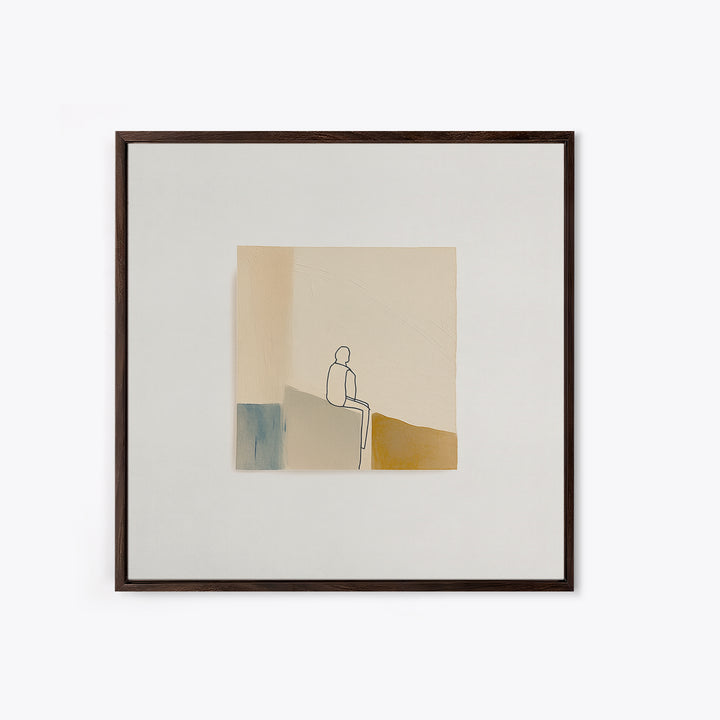 Minimal Black Line Figure on Textured Paper Canvas Print, General Fine Art, Statement Artwork, Living Room Decor, Fine Art, GEN-1x1-75