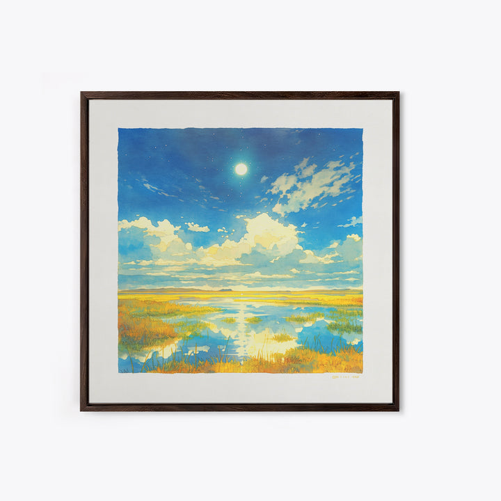 Dreamlike Moonlit Lake Canvas Print, General Fine Art, Minimalist Decor, Living Room Decor, Oil Painting, Art Print, GEN-1x1-85