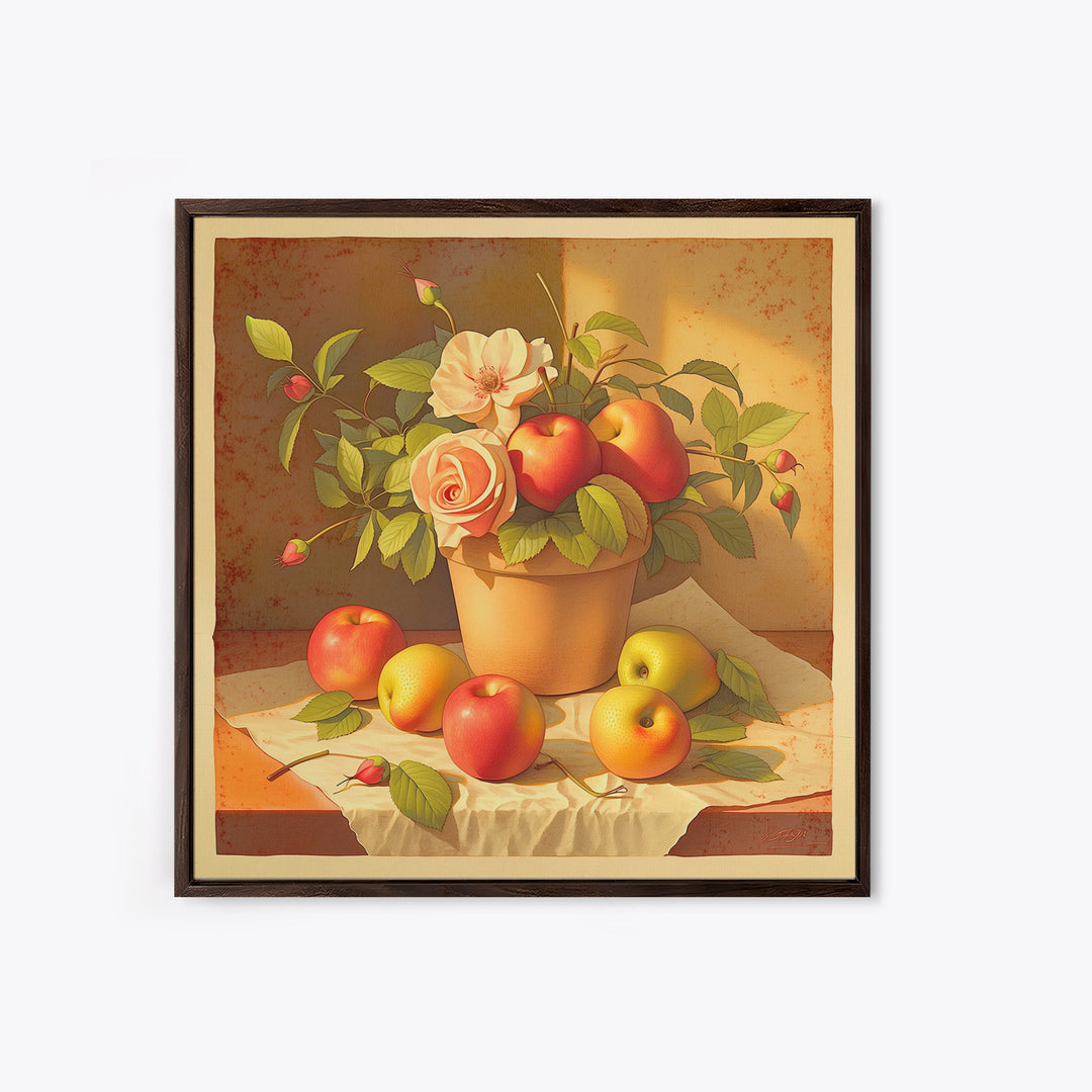 Simple Still Life of Fruit and Linen Framed Canvas Print, General Fine Art, Minimalist Decor, Living Room Decor, Fine Art, GEN-1x1-88