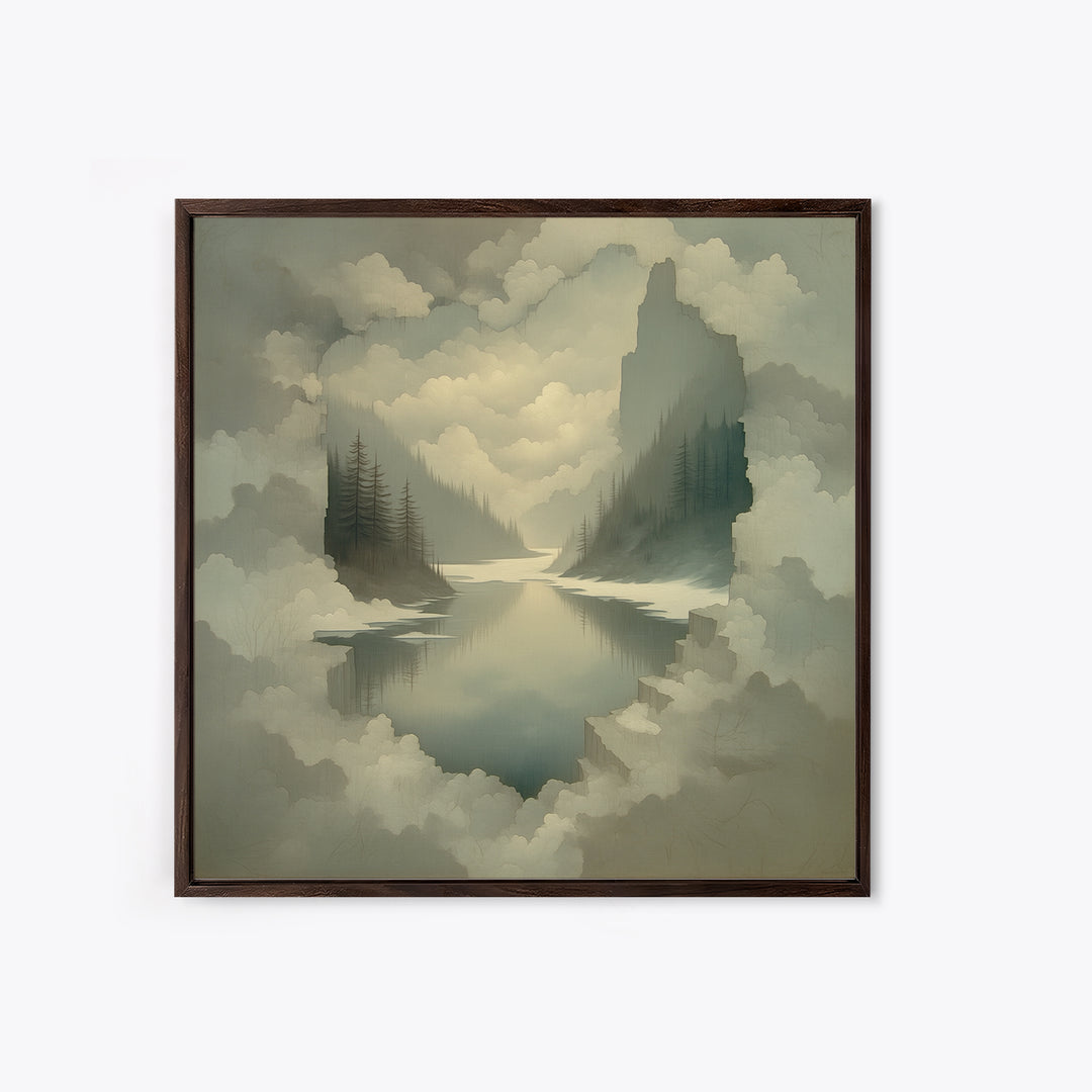 Quiet Abstract River Shape Framed Canvas Print, General Fine Art, Painting, Living Room Decor, Abstract Art, GEN-1x1-96