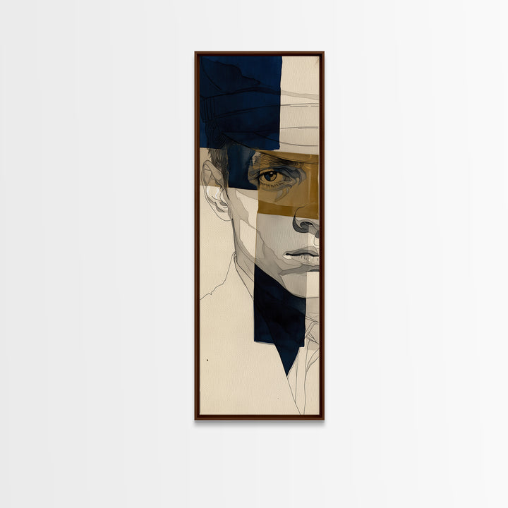 Minimal Black Line Figure on Textured Paper Framed Canvas Print, General Fine Art, Digital Art, Living Room Decor, Fine Art, GEN-1x3-15