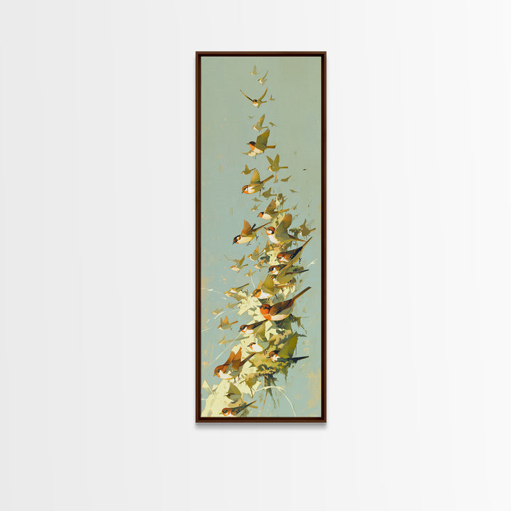 Minimal Birds in Flight over an Open Framed Canvas Print, General Fine Art, Digital Print, Living Room Decor, Watercolor Art, GEN-1x3-34