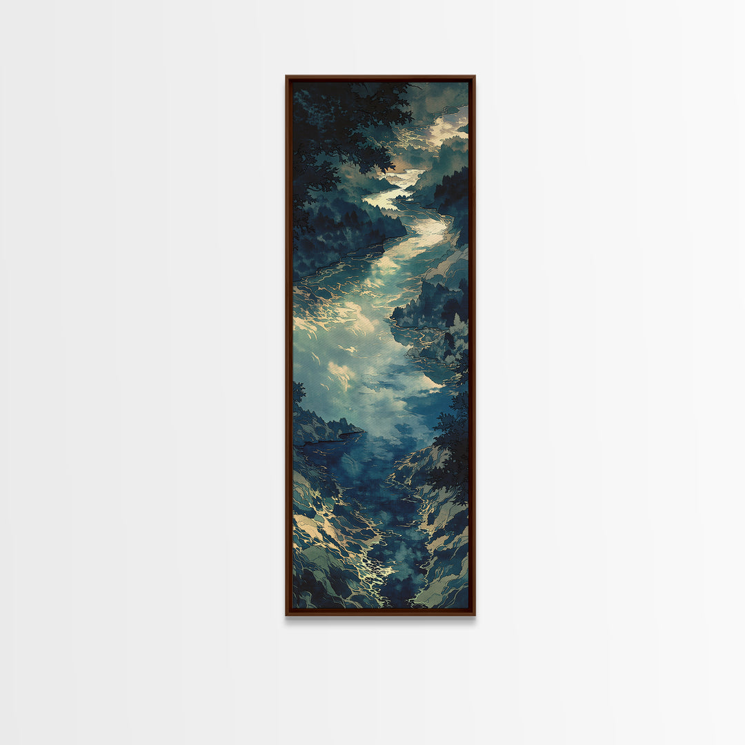 Quiet Abstract River Shape Framed Canvas Print, General Fine Art, Painting, Living Room Decor, Abstract Art, GEN-1x3-36