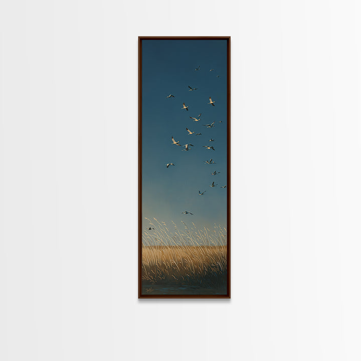 Minimal Birds in Flight over an Open Framed Canvas Print, General Fine Art, Digital Print, Living Room Decor, Watercolor Art, GEN-1x3-58
