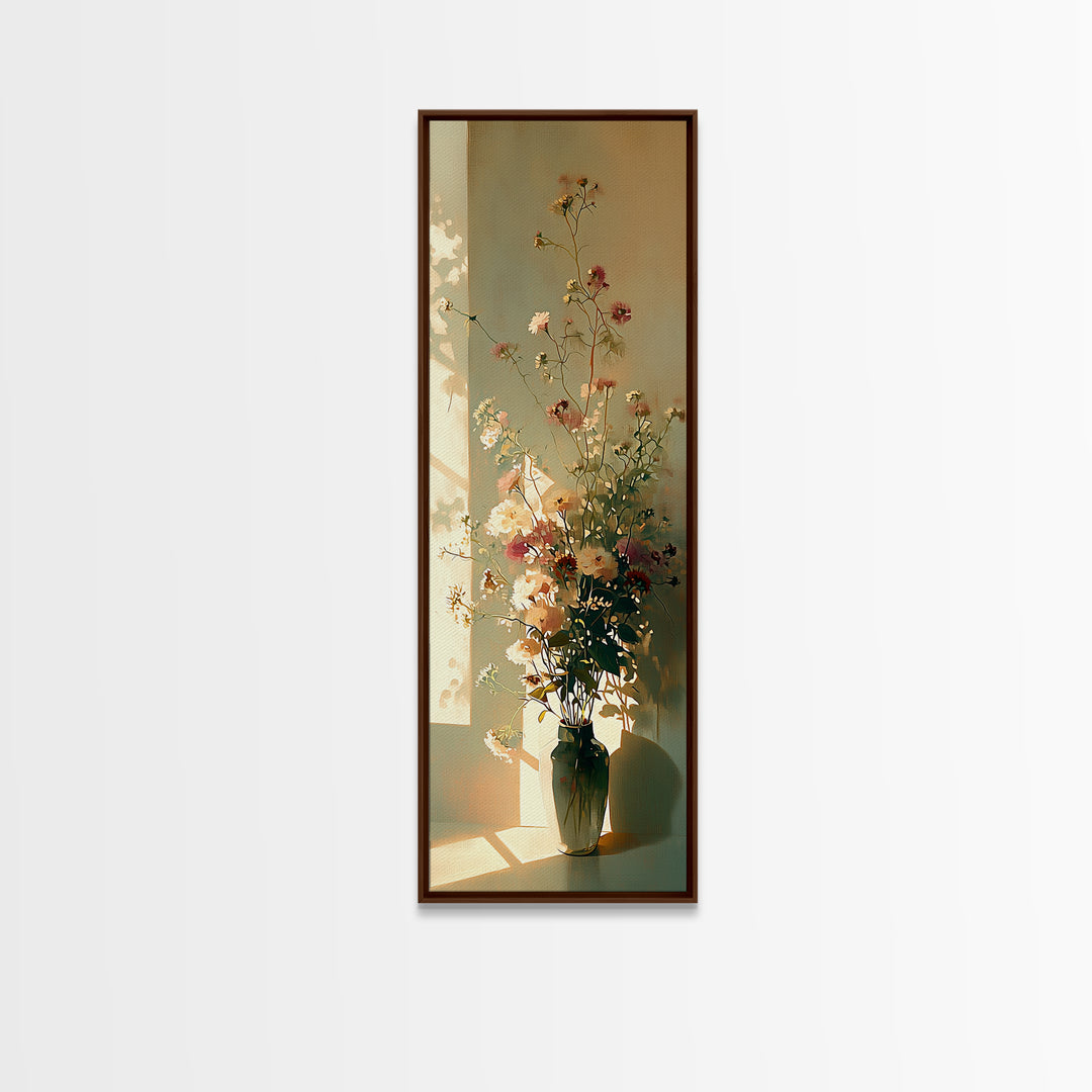 Classic Oil Painted Vase of Wildflowers Canvas Print, General Fine Art, Wall Hanging, Living Room Decor, Oil Painting, GEN-1x3-59