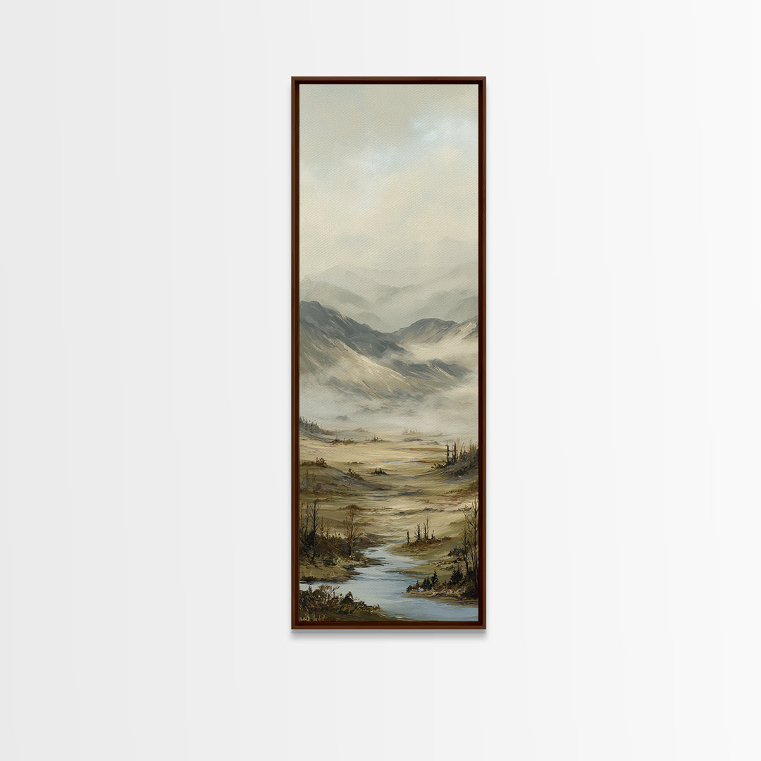 Misty Mountain Valley Framed Canvas Print, General Fine Art, Oil Painting, Living Room Decor, Fine Art, Gallery Decor, GEN-1x3-64