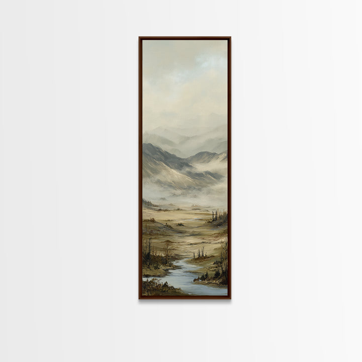 Misty Mountain Valley Framed Canvas Print, General Fine Art, Oil Painting, Living Room Decor, Fine Art, Gallery Decor, GEN-1x3-64