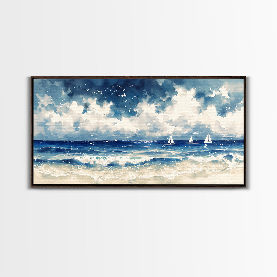Coastal Water Study Framed Canvas Print, General Fine Art, Digital Prints, Living Room Decor, Fine Art, Large Wall Art, GEN-2x1-1