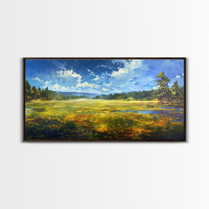 Sunlit Meadow with Loose Impressionist Brushwork Canvas Print, General Fine Art, Contemporary Art, Living Room Decor, GEN-2x1-10
