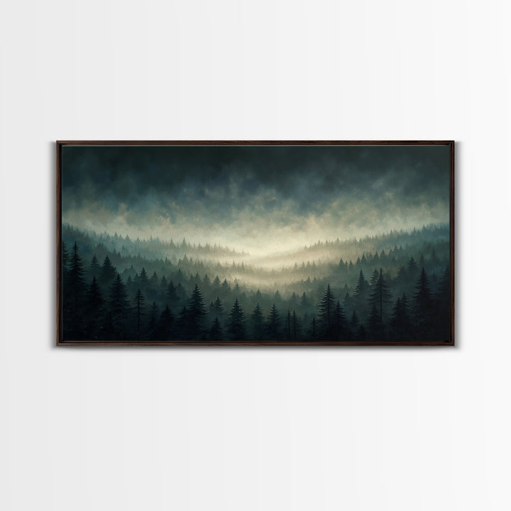 Moody Forest Clearing Framed Canvas Print, General Fine Art, Wall Hanging, Living Room Decor, Oil Painting, Statement Artwork, GEN-2x1-100