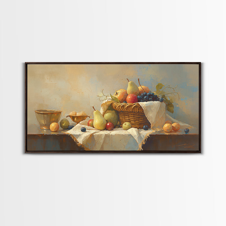 Simple Still Life of Fruit and Linen Framed Canvas Print, General Fine Art, Room Decor, Living Room Decor, Abstract Art, GEN-2x1-12