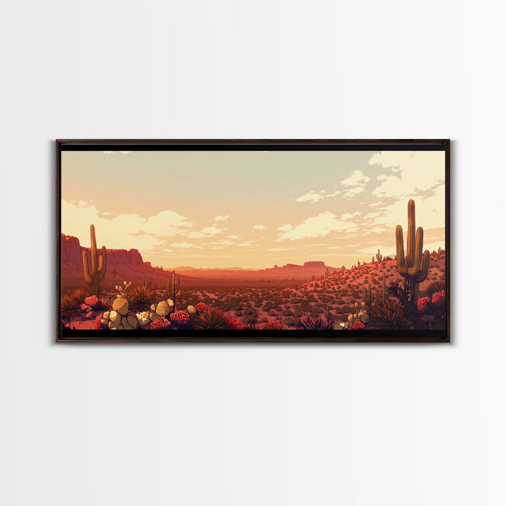 Serene Desert Horizon Framed Canvas Print, General Fine Art, Wall Decor, Living Room Decor, Fine Art, Original Painting, GEN-2x1-13
