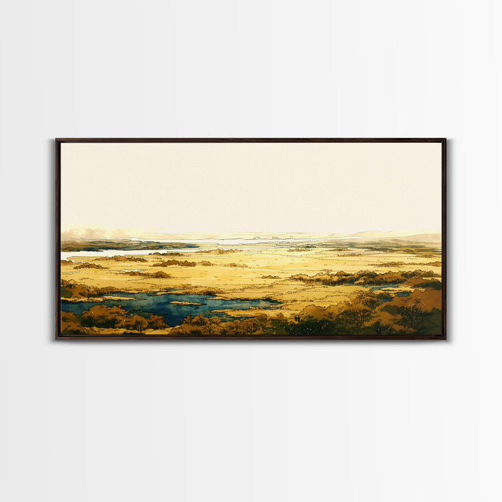 Elegant Ink Wash Landscape Framed Canvas Print, General Fine Art, Fine Art Print, Living Room Decor, Fine Art, GEN-2x1-16