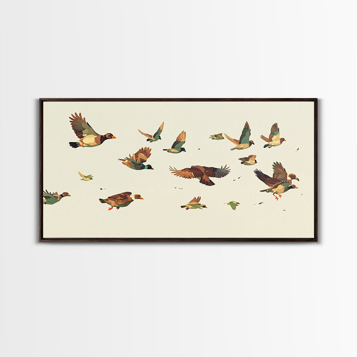 Minimal Birds in Flight over an Open Framed Canvas Print, General Fine Art, Room Decor, Living Room Decor, Fine Art, GEN-2x1-18
