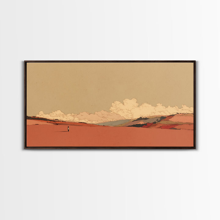 Minimal Black Line Figure on Textured Paper Framed Canvas Print, General Fine Art, Print, Living Room Decor, Fine Art, GEN-2x1-23