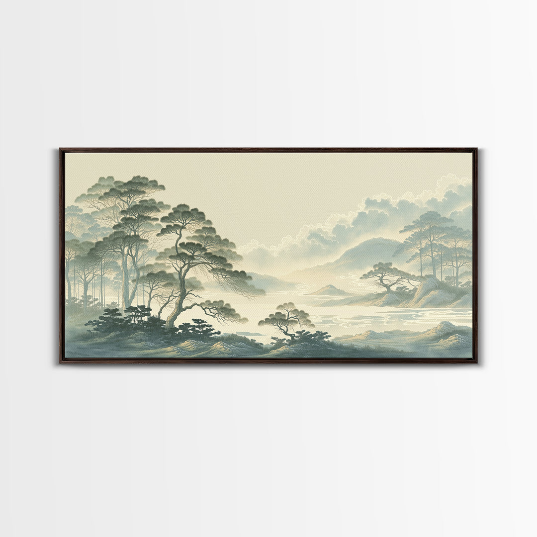 Elegant Ink Wash Landscape Framed Canvas Print, General Fine Art, Poster, Living Room Decor, Fine Art, Wall Art Prints, GEN-2x1-40