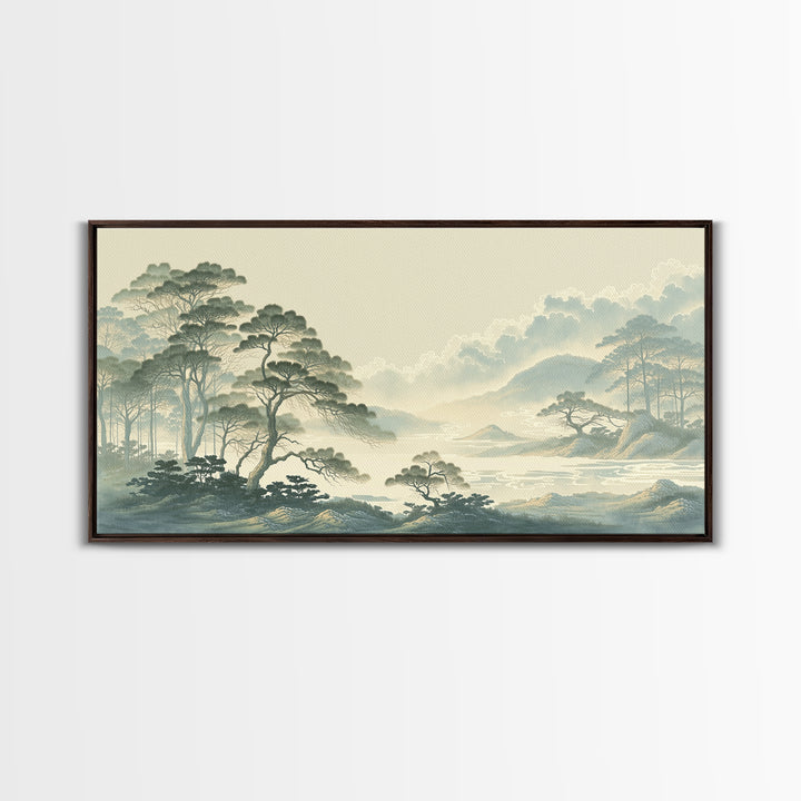 Elegant Ink Wash Landscape Framed Canvas Print, General Fine Art, Poster, Living Room Decor, Fine Art, Wall Art Prints, GEN-2x1-40