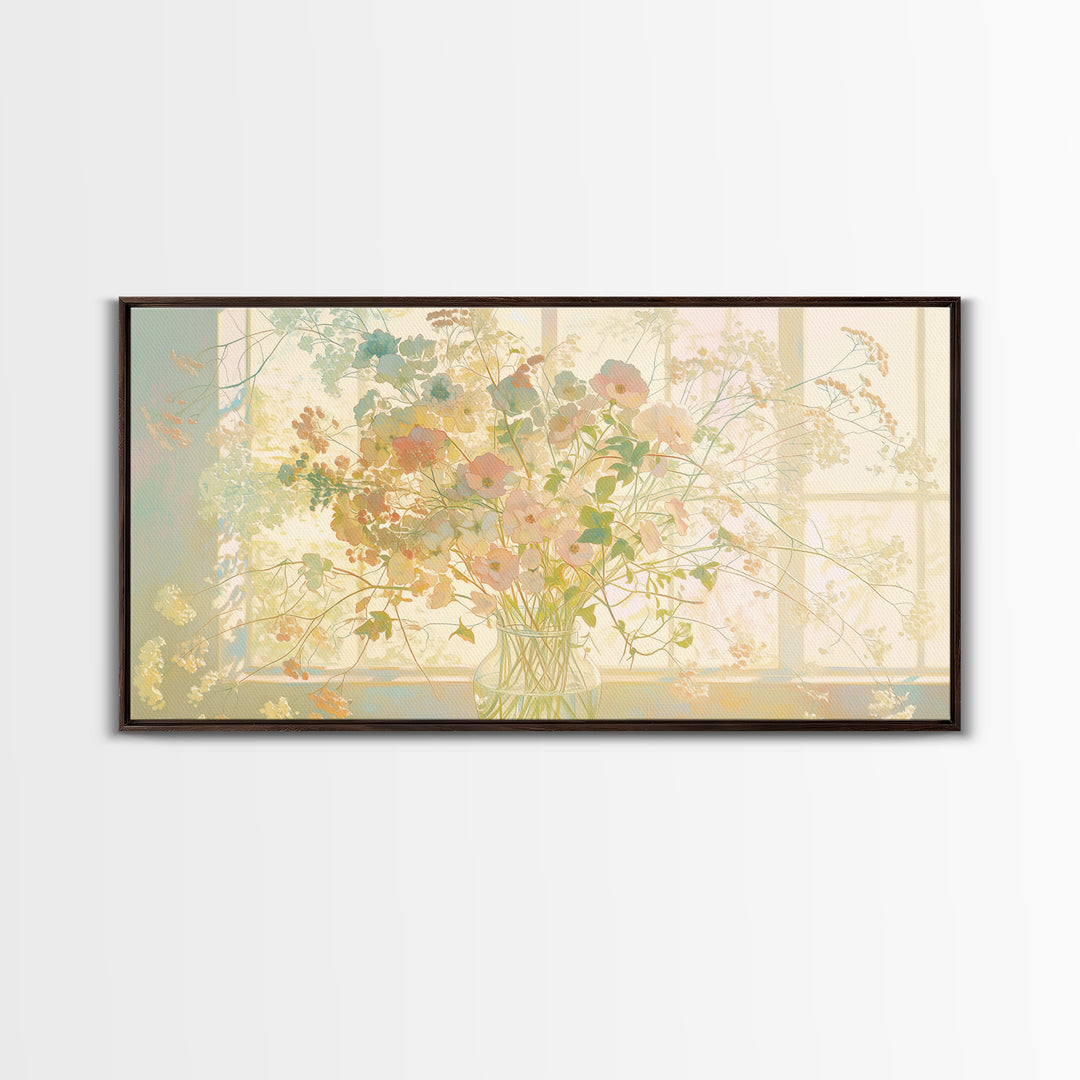 Classic Oil Painted Vase of Wildflowers Framed Canvas Print, General Fine Art, Digital Prints, Living Room Decor, Oil Painting, GEN-2x1-43